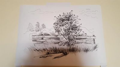 Лот: 11510354. Фото: 1. Рисунок "У забора". Картины, рисунки