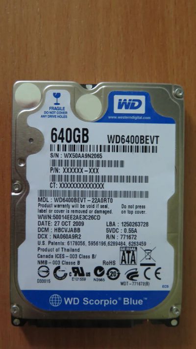 Лот: 25359697. Фото: 1. Жесткий диск WD 640Gb (WD6400BEVT... Жёсткие диски (HDD)