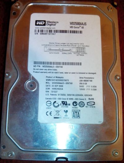 Лот: 14022714. Фото: 1. 250Gb WD WD2500AAJS SATA-II/8Mb... Жёсткие диски (HDD)