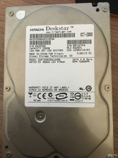 Лот: 18082195. Фото: 1. Жесткий диск Hitachi 250 Gb 3... Жёсткие диски (HDD)
