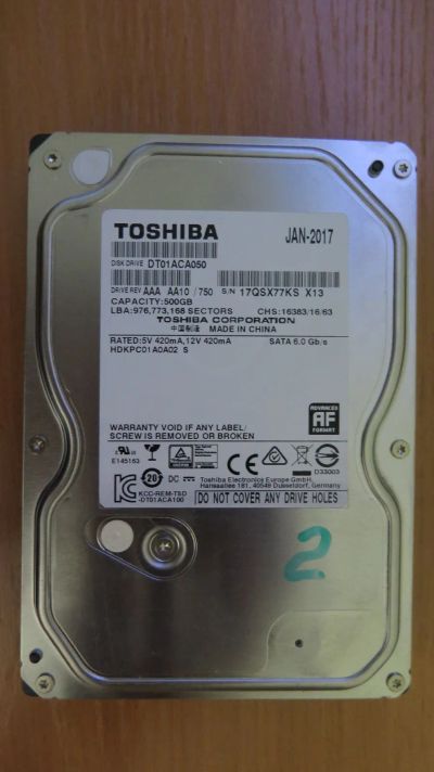 Лот: 19589058. Фото: 1. Жесткий диск Toshiba 500gb DT01ACA050... Жёсткие диски (HDD)