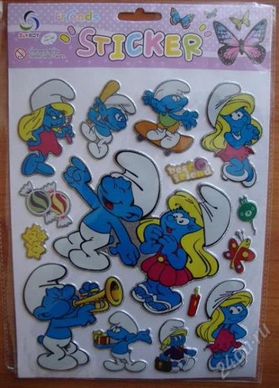Лот: 1526871. Фото: 1. Наклейки 3D "Смурфики" №2. Наклейки, карточки, вкладыши