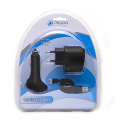 Лот: 3413448. Фото: 1. miniUSB + кабель: СЗУ + АЗУ Deppa. Зарядные устройства, блоки питания, адаптеры сетевые для смартфонов