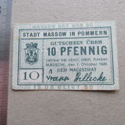 Лот: 20837869. Фото: 1. Банкнота 10 пфенниг Massow Померания... Германия и Австрия