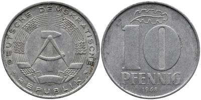 Лот: 21055131. Фото: 1. 5 пфенингов 1968 года ГДР. Германия и Австрия