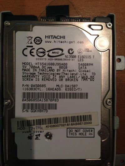 Лот: 3582675. Фото: 1. Hitachi HTS541680J9SA00 p/n 0A50685... Жёсткие диски (HDD)