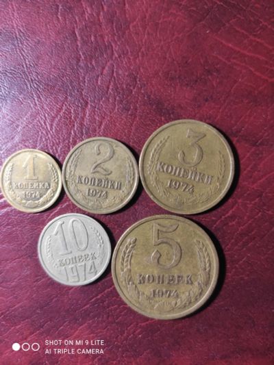 Лот: 22845858. Фото: 1. 1,2,3,4,5,10 копеек1974 года.оригинал... Россия и СССР 1917-1991 года