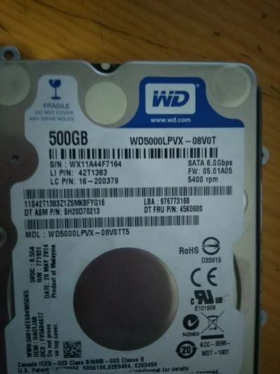 Лот: 16729424. Фото: 1. Жесткий диск Wd 500. Жёсткие диски (HDD)