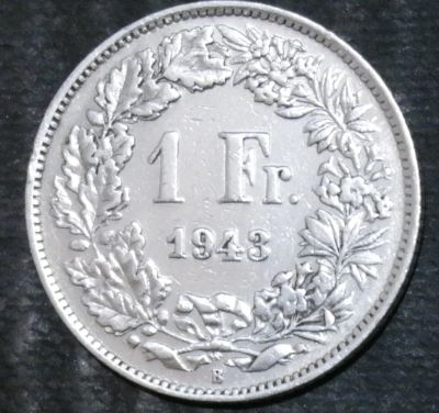 Лот: 15213800. Фото: 1. Швейцария. 1 франк. 1943 год... Остальные страны