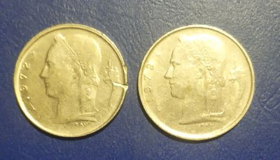 Лот: 25132737. Фото: 1. Бельгия 1 франк 1972 г. (2 шт... Европа