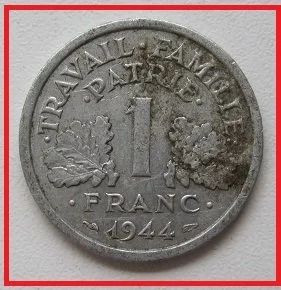 Лот: 14060700. Фото: 1. Франция 1 франк 1944 B Топор... Европа