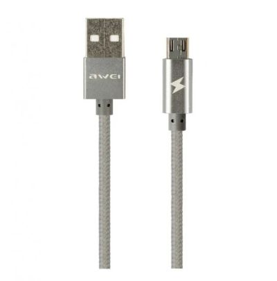 Лот: 6494834. Фото: 1. Кабель micro USB AWEI серебро... Дата-кабели, переходники