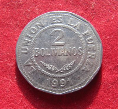Лот: 19876562. Фото: 1. Боливия 2 боливиано, 1991 г. Крупная... Америка