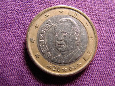 Лот: 5727291. Фото: 1. 1 евро 2001, Испания, король Хуан... Европа
