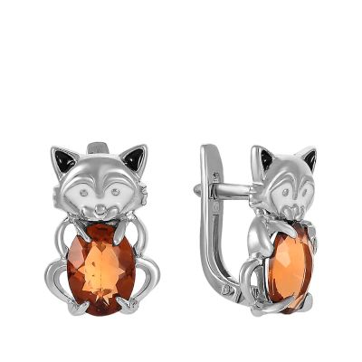 Лот: 23875855. Фото: 1. Серьги детские Кошка из серебра... Серьги, каффы