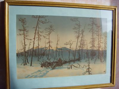 Лот: 4712071. Фото: 1. Линогравюра Мешкова В.И. Дорога... Картины, гравюры