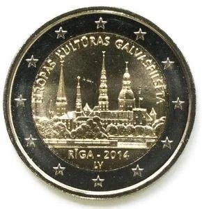 Лот: 11962528. Фото: 1. Латвия 2 евро 2014 Рига культурная... Европа