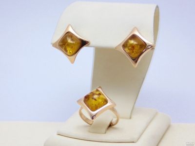 Лот: 12745309. Фото: 1. КОМПЛЕКТ: ЗОЛОТЫЕ СЕРЬГИ И КОЛЬЦО... Комплекты изделий