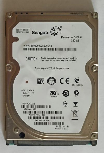 Лот: 25782941. Фото: 1. 2.5" SATA-II 320Gb Seagate Momentus... Жёсткие диски (HDD)