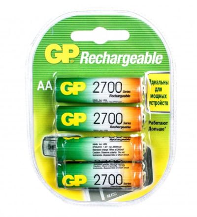 Лот: 4830910. Фото: 1. Аккумулятор AA GP 2700mAh уп 270aahcbb7-2CR4... Батарейки, аккумуляторы, элементы питания
