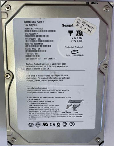 Лот: 20206222. Фото: 1. Жесткий диск 160Gb Seagate ST3160023A. Жёсткие диски (HDD)