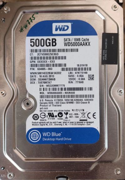 Лот: 21576962. Фото: 1. HDD WD5000AAKX #w775. Жёсткие диски (HDD)