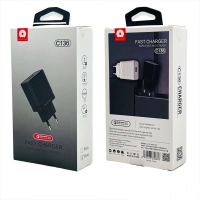 Лот: 22145354. Фото: 1. СЗУ WUW C-136 1*USB QC3.0 White. Зарядные устройства, блоки питания, адаптеры сетевые для смартфонов