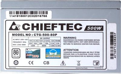Лот: 6124335. Фото: 1. Новый Блок питания Chieftec CTG-500-80P... Корпуса, блоки питания