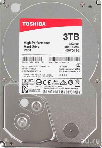 Лот: 9020396. Фото: 1. Жесткий диск HDD 3Tb Toshiba HDWD130UZSVA... Жёсткие диски (HDD)
