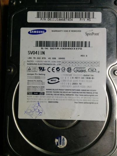 Лот: 4852524. Фото: 1. Жесткий диск HDD IDE Samsung 40... Жёсткие диски (HDD)