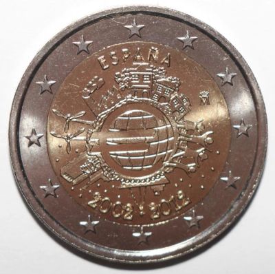 Лот: 11182490. Фото: 1. 2 евро 2012 год. Испания. 10 лет... Европа