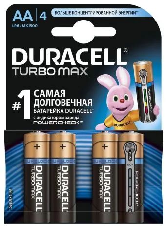 Лот: 11304639. Фото: 1. Батарея Duracell Turbo MAX LR6-4BL... Батарейки, аккумуляторы, элементы питания