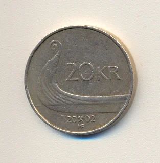 Лот: 4037315. Фото: 1. 20 норвежских крон. Ладья викингов... Европа