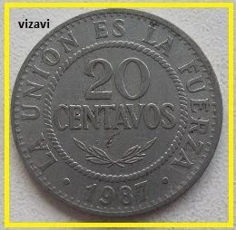 Лот: 17028049. Фото: 1. Боливия 20 сентаво 1987 (10). Америка