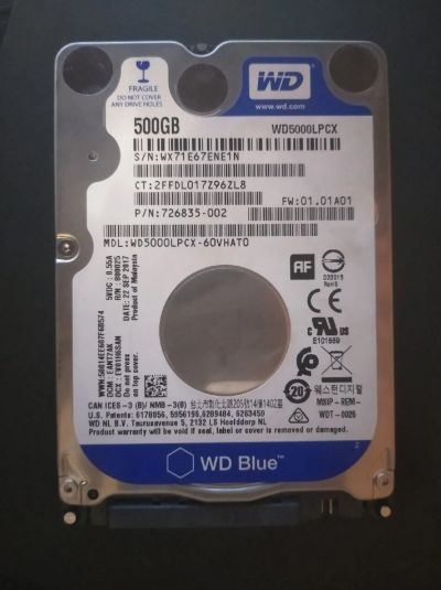 Лот: 17291731. Фото: 1. HDD wd5000lpcx blue (2.5"). Жёсткие диски (HDD)
