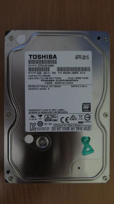 Лот: 25081223. Фото: 1. Жесткий диск Toshiba 500gb DT01ACA050... Жёсткие диски