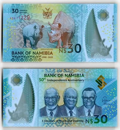 Лот: 21637133. Фото: 1. 30 долларов 2020 Намибия. Фауна... Африка