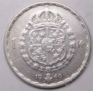 Лот: 1545502. Фото: 1. Швеция. 1 крона 1949г. Серебро... Остальные страны