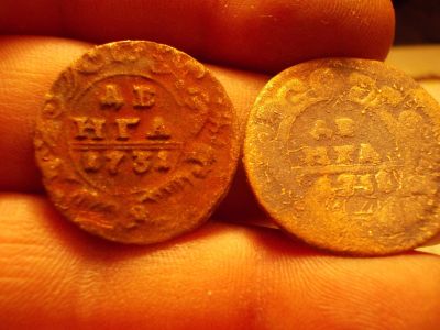 Лот: 12629805. Фото: 1. Денга 1731 года, перечекан с копейки... Россия до 1917 года