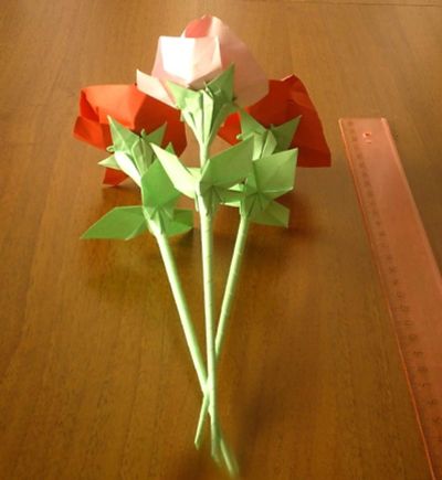 Лот: 4108490. Фото: 1. Роза 23 см. Оригами ручной работы... Оригами