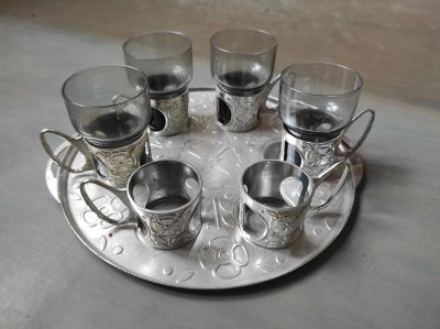 Лот: 19416607. Фото: 1. Набор рюмок (4 из 6) с подстаканниками. Рюмки, стопки