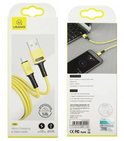 Лот: 22144096. Фото: 1. Кабель USAMS Micro U52 2A 1m Yellow. Дата-кабели, переходники