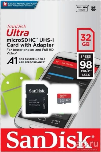 Лот: 14980641. Фото: 1. Карта памяти SanDisk microSD 32Gb... Карты памяти