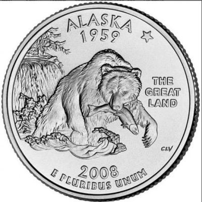 Лот: 7864249. Фото: 1. США.25 центов 2008 г. Alaska... Америка