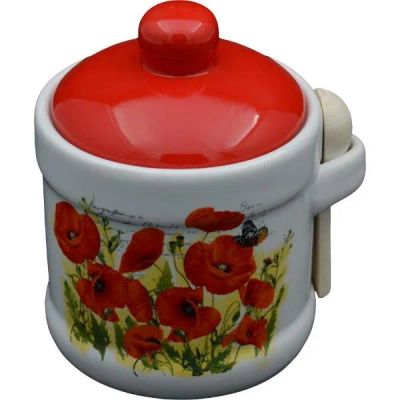 Лот: 24586386. Фото: 1. Сахарница LAVENIR "Маки", с ложкой... Предметы сервировки