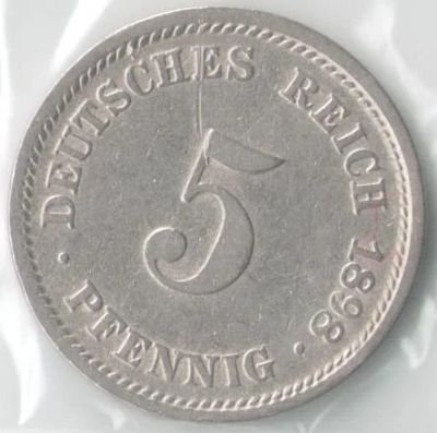Лот: 14480789. Фото: 1. Германия 5 пфеннигов 1898 D (с6-5... Германия и Австрия