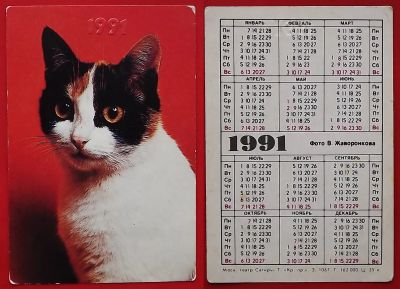 Лот: 22052015. Фото: 1. (№4751) календарик "Кот" 1991... Календари