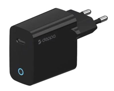 Лот: 20884710. Фото: 1. СЗУ-1USB-C Deppa, PD, 25W, черный... Зарядные устройства, блоки питания, адаптеры сетевые для смартфонов