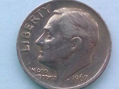 Лот: 19907682. Фото: 1. Монета США 1 дайм, 1967. Америка