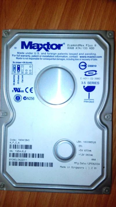 Лот: 4633812. Фото: 1. Maxtor 6Y080L0 (YAR41BW0). Жёсткие диски